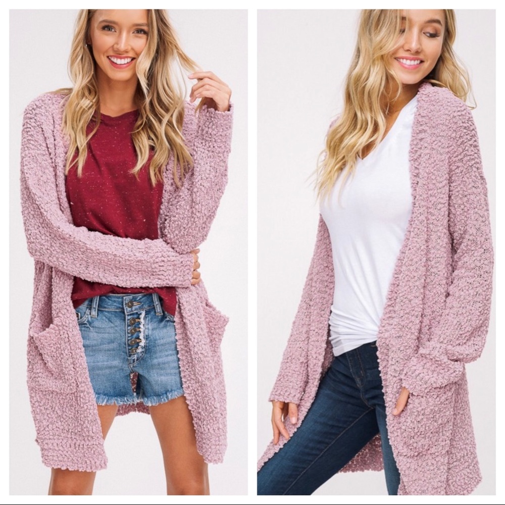 Mauve Knit Oversized Cardigan